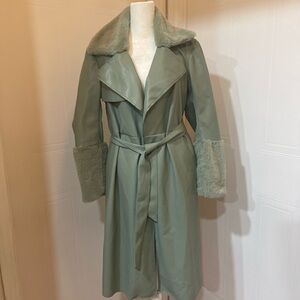 Fashion Nova Elegant Green Women's Coat with Faux Fur Trim